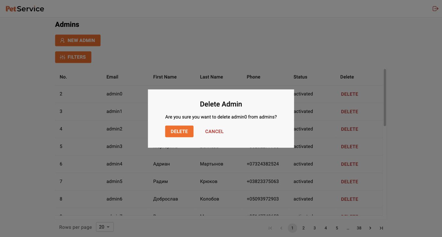 Confirming an admin deletion
