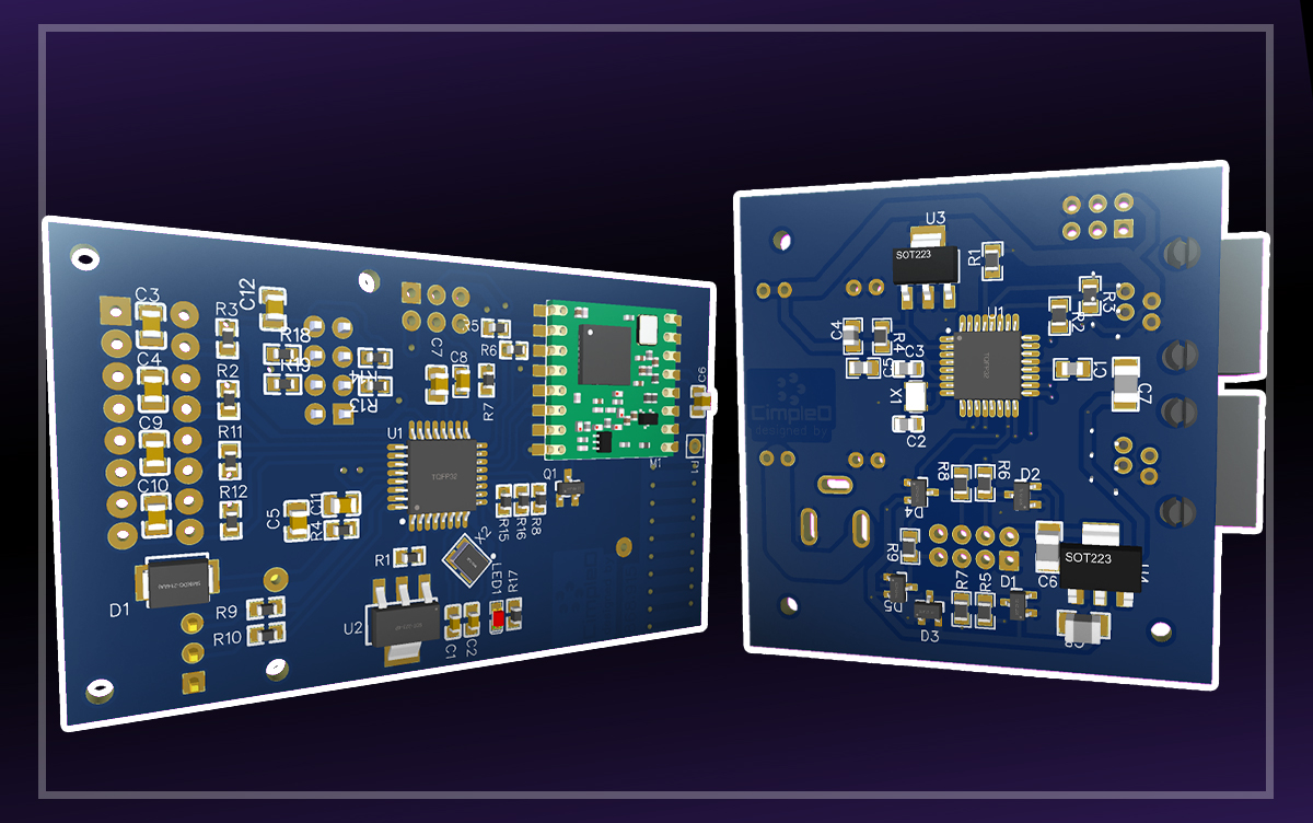 Both boards together: sensor node and central node