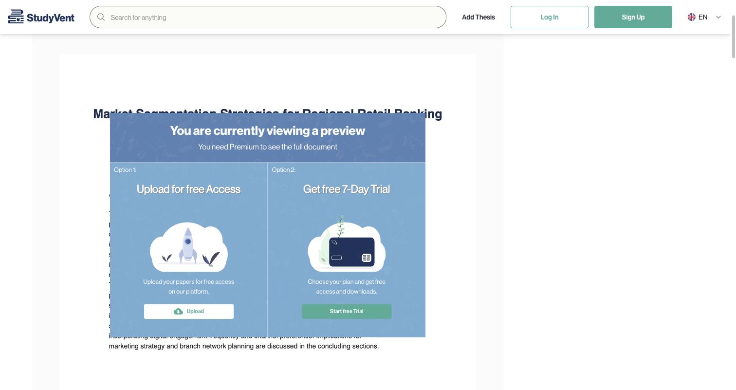 StudyVent’s paywall: once the free-view allowance runs out, the reader hits a modal offering an upload-for-access path or a trial instead of a hard paywall